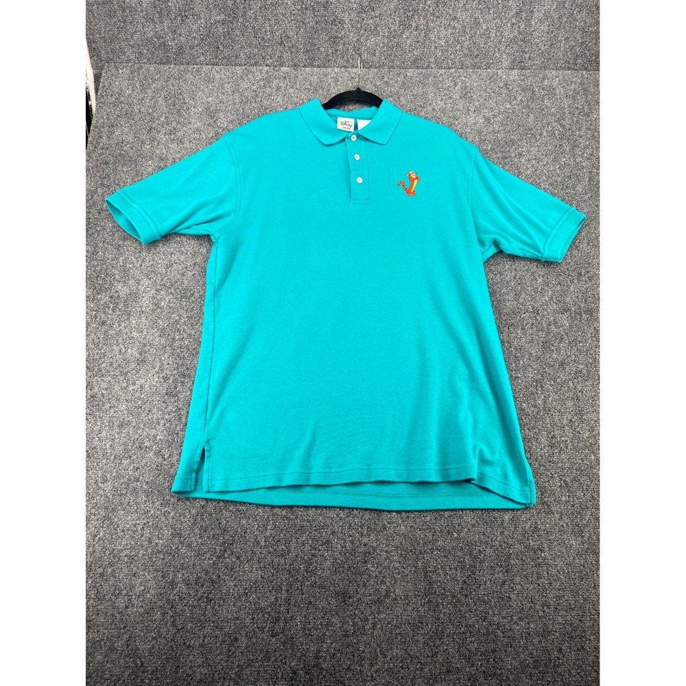 Disney Store Tigger Polo Shirt Mens Large Teal Blue Cotton Embroidered Character